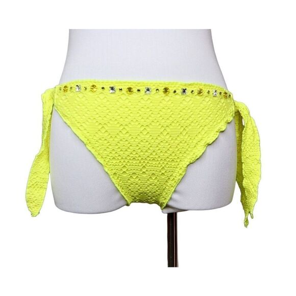 BOGOF Victoria's Secret Jeweled Lace Yellow Low Rise Bikini Swim Bottom MEDIUM - Picture 1 of 8